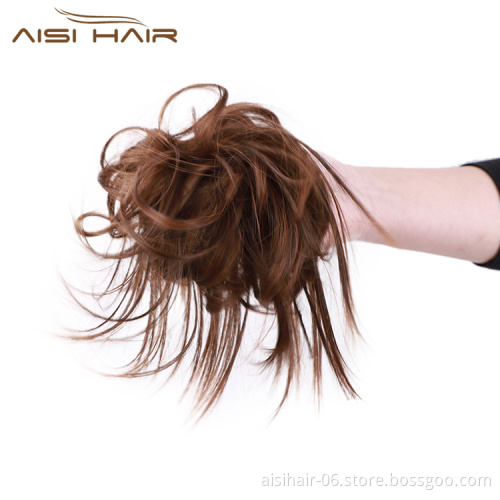 Aisi Hair Synthetic Donut Brown Chignon Curly Bun Pad Chignon Elastic Band Ribbon Ponytail Rope Rubber Hair Extension For Women